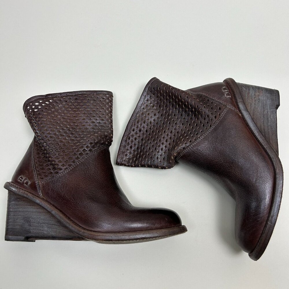 Bed Stu Boots Womens Size 8 Brown Dutchess Teal Cut Out Wedge Booties Ladies - Picture 5 of 14
